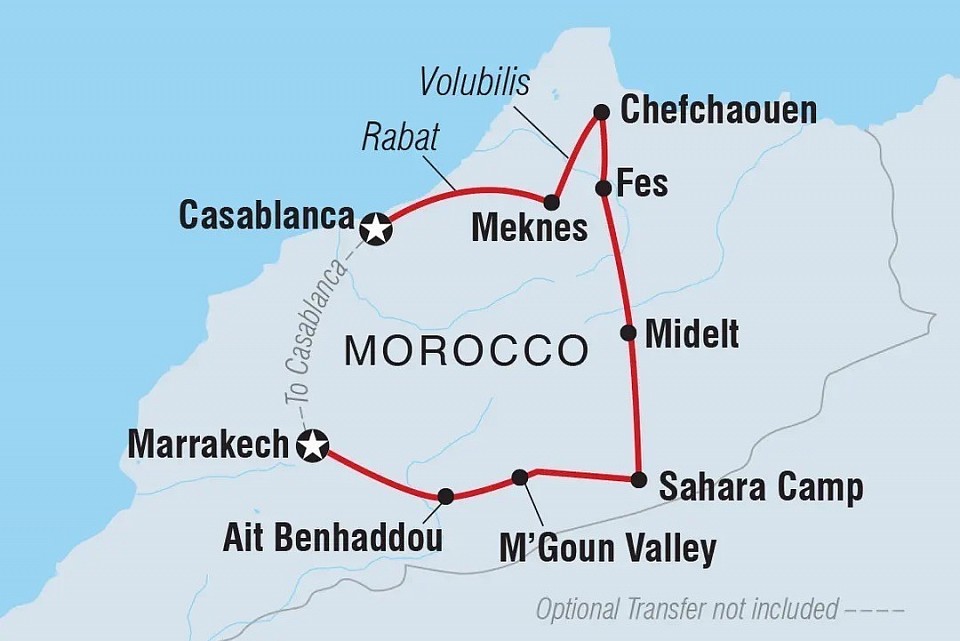 from Marrakech to Casablanca and Rabat, meknes Chefchaouen, Fes Merzouga Desert and Ait Ben Haddou,Marrakech